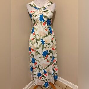 NWT Grace Karin Ivory Floral Criss Cross Halter Neck Maxi Dress,Size-Small
